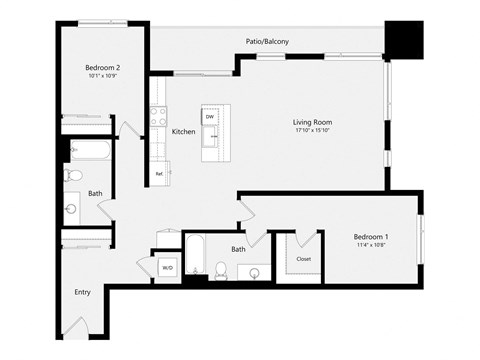 a floor plan of a unit with a bedroom and a living room